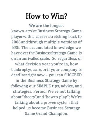 how to win the business strategy game|Essential Strategies to Pass BSG .